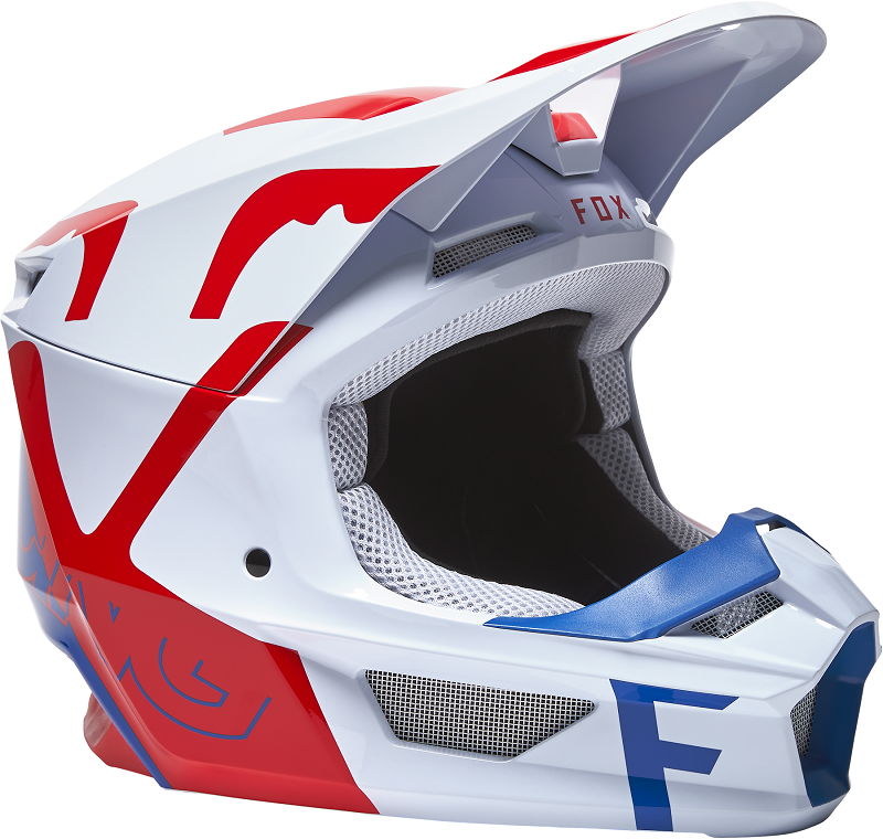 FOX V1 Skew Helmet - WHT/RD/BLU