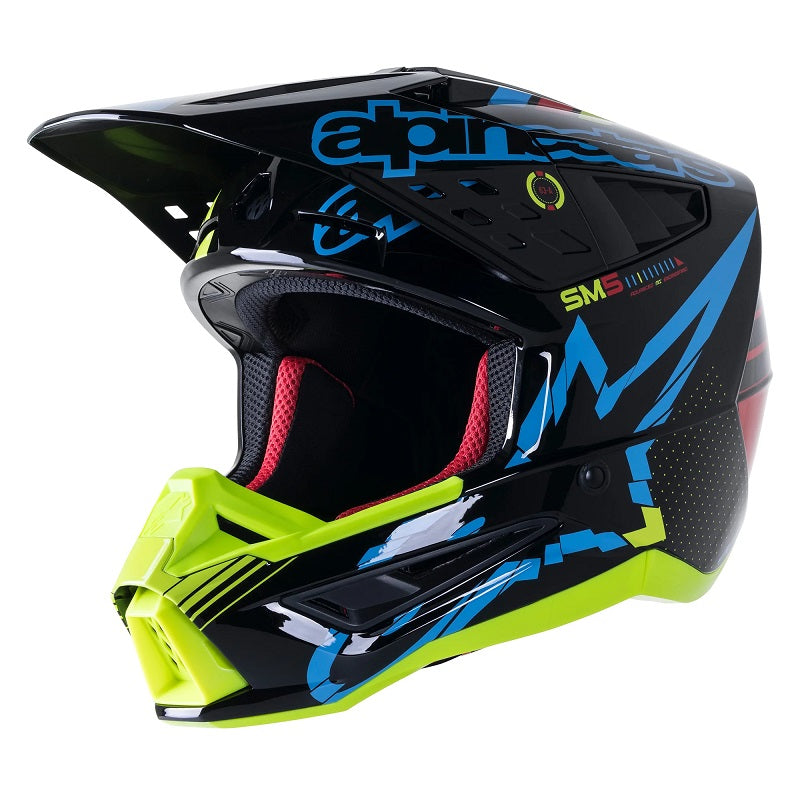 ALPINESTARS SM5 Action Helmet - BLACK, CYAN, AND FLO YELLOW